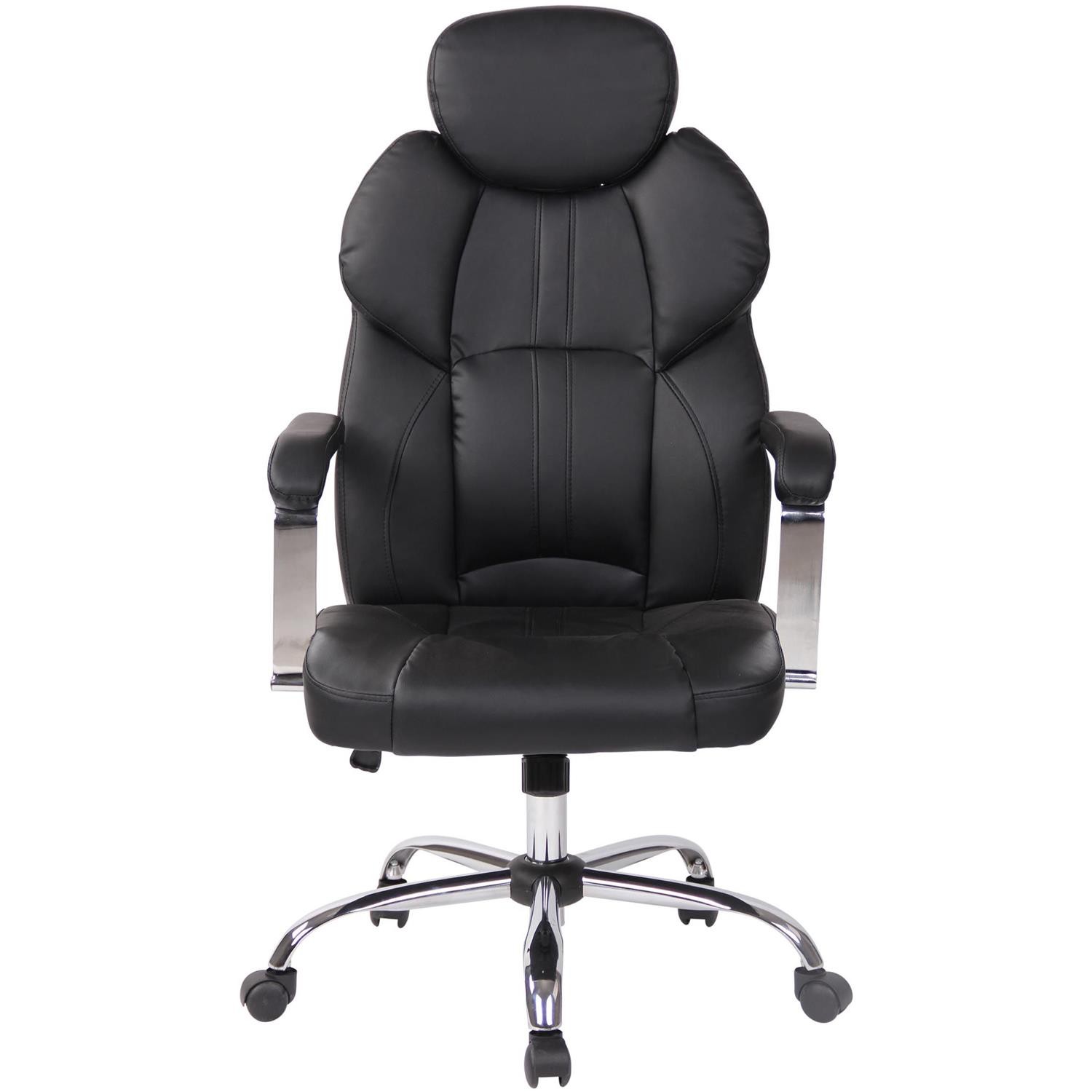 Sillón de oficina CARMELO, Grueso Acolchado, Reposacabezas Ajustable, en Piel Negra
