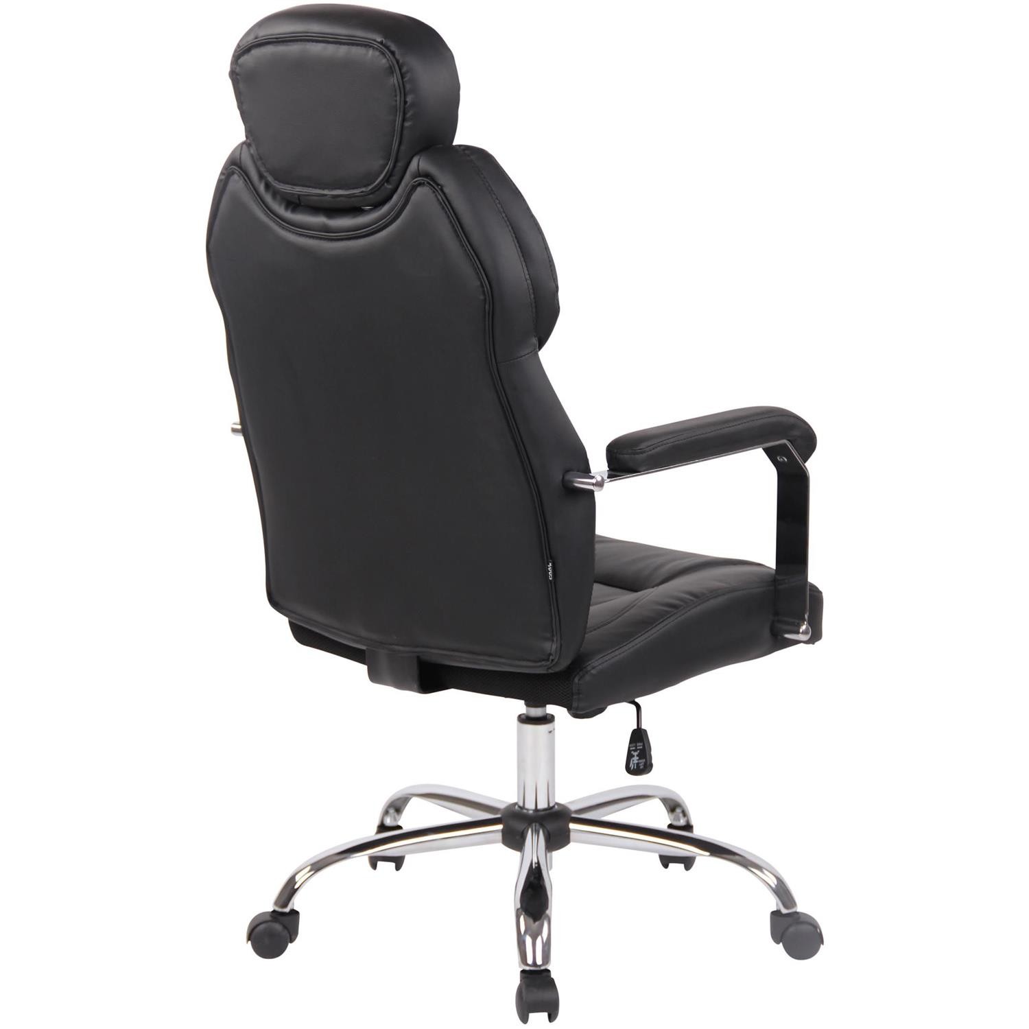 Sillón de oficina CARMELO, Grueso Acolchado, Reposacabezas Ajustable, en Piel Negra