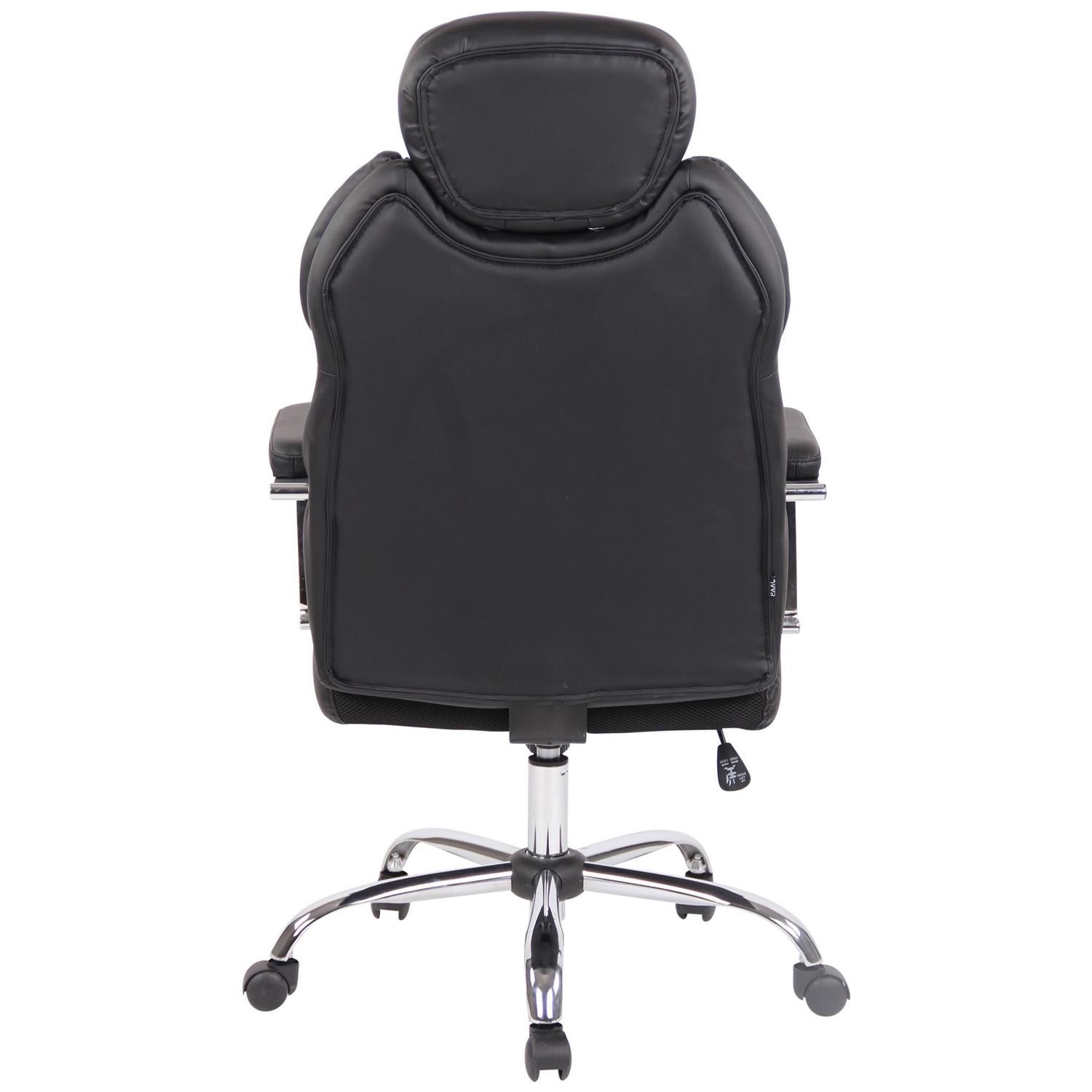 Sillón de oficina CARMELO, Grueso Acolchado, Reposacabezas Ajustable, en Piel Negra