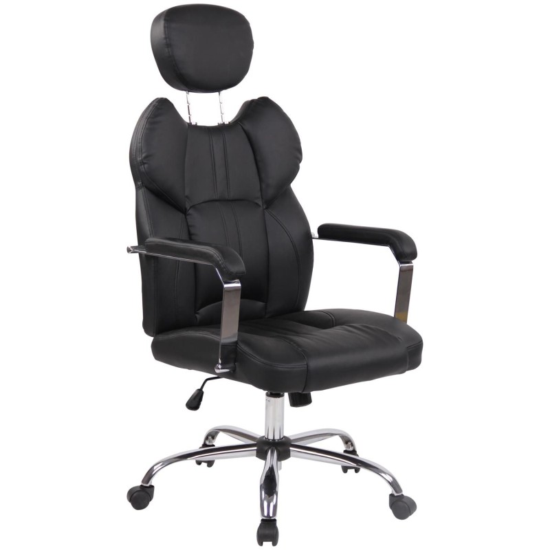 Sillón de oficina CARMELO, Reposacabezas Ajustable, Piel Negra