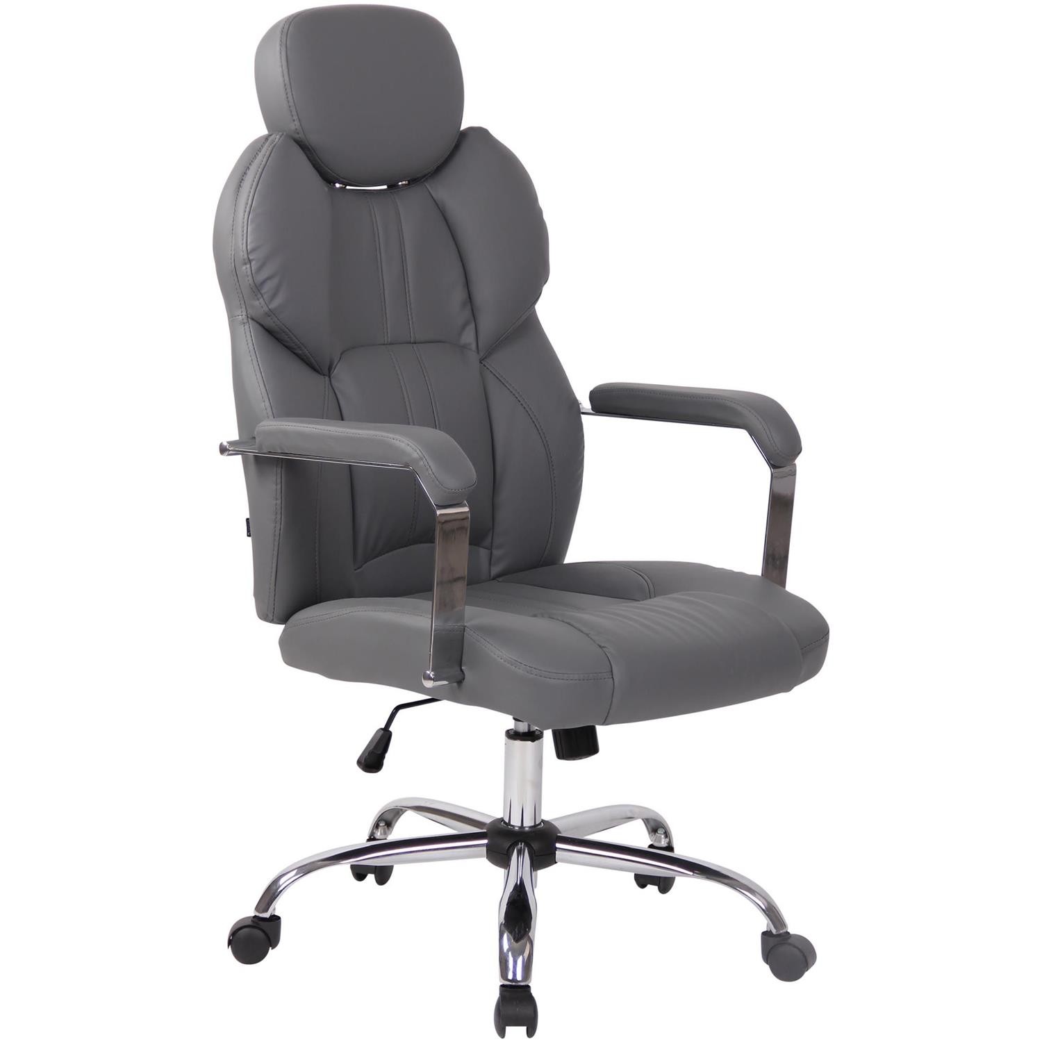 Sillón de oficina CARMELO, Grueso Acolchado, Reposacabezas Ajustable, en Piel Negra