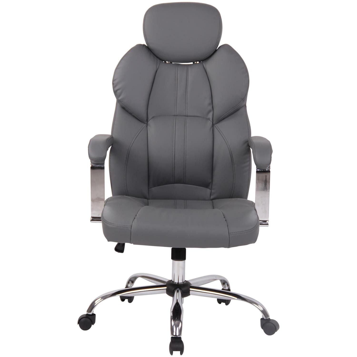 Sillón de oficina CARMELO, Grueso Acolchado, Reposacabezas Ajustable, en Piel Negra