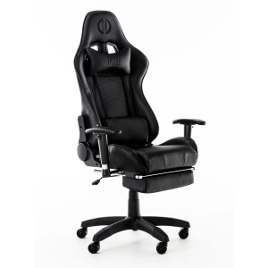 Silla gaming TURBO con reposapiés, reclinable, con cojines, en piel color negro