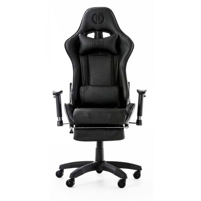 Silla gaming TURBO con reposapiés, reclinable, con cojines, en piel color negro