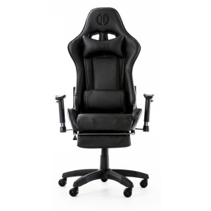 Silla gaming TURBO con reposapiés, reclinable, con cojines, en piel color negro