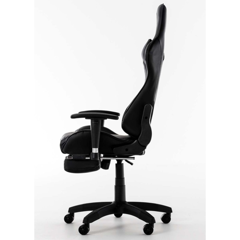 Silla gaming TURBO con reposapiés, reclinable, con cojines, en piel color negro