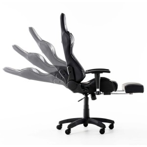 Silla gaming TURBO con reposapiés, reclinable, con cojines, en piel color negro