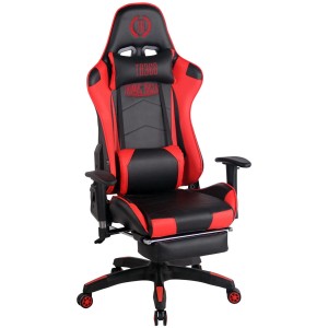 Silla gaming TURBO con reposapiés, reclinable, con cojines, en piel color negro