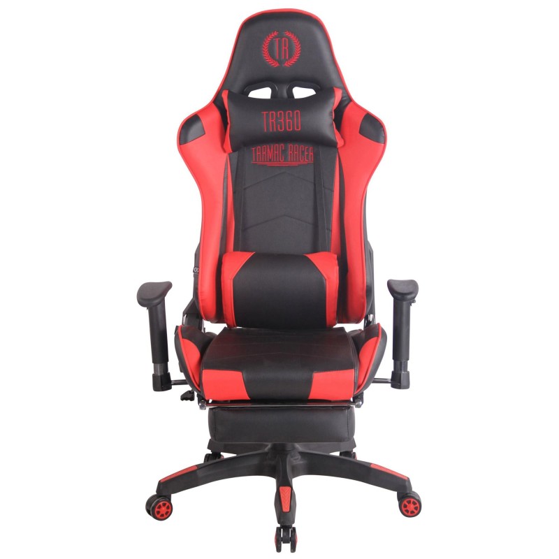 Silla gaming TURBO con reposapiés, reclinable, con cojines, en piel color negro
