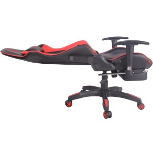 Silla gaming TURBO con reposapiés, reclinable, con cojines, en piel color negro