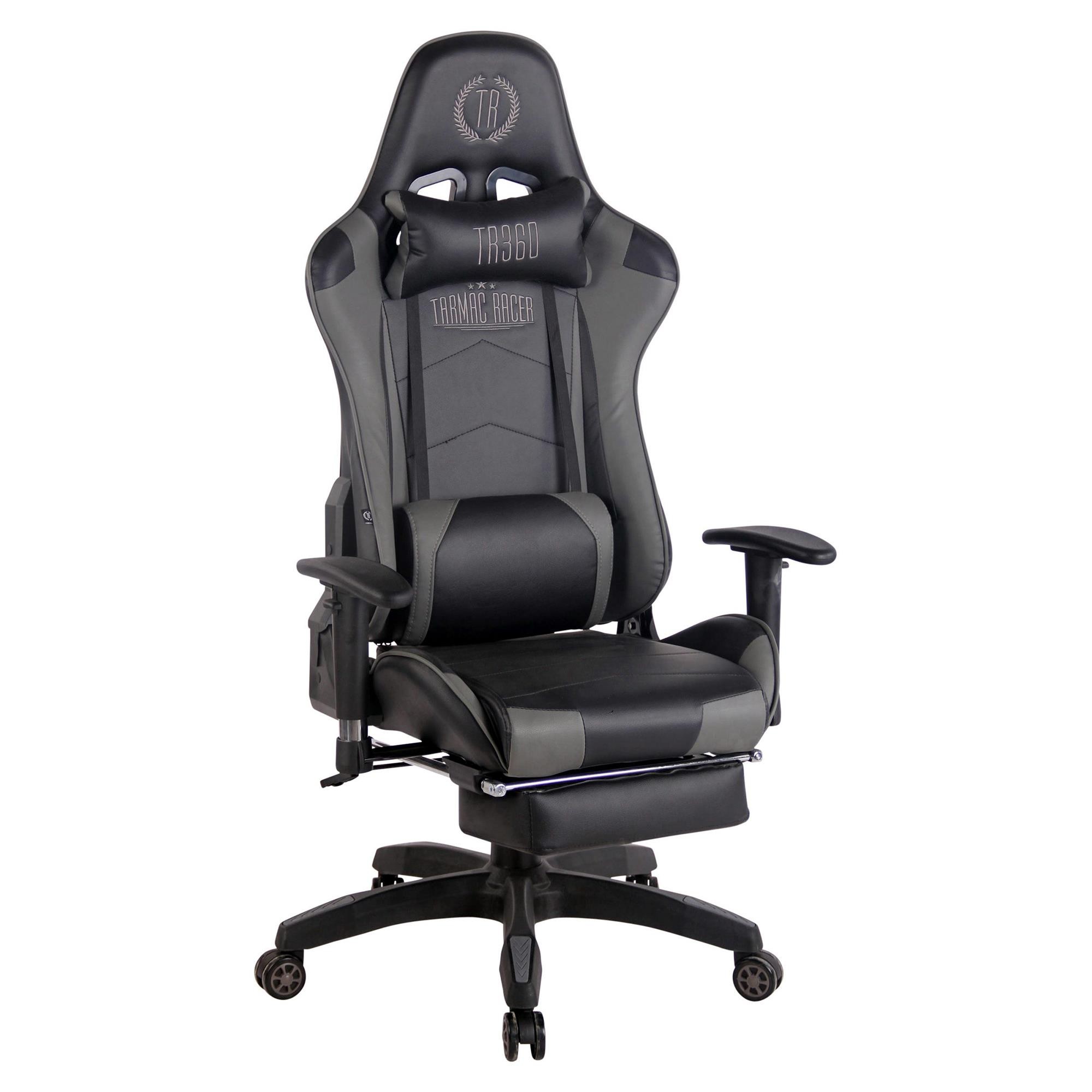 Silla Gaming TURBO con Reposapiés, Respaldo Reclinable, Cojines Lumbar y Cervical, En Piel Negro