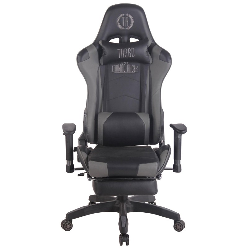 Silla gaming TURBO con reposapiés, reclinable, con cojines, en piel color negro