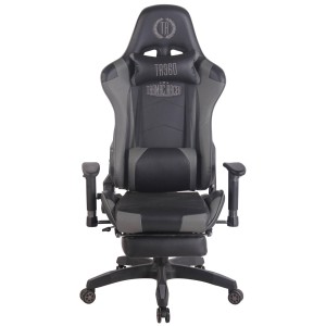 Silla gaming TURBO con reposapiés, reclinable, con cojines, en piel color negro