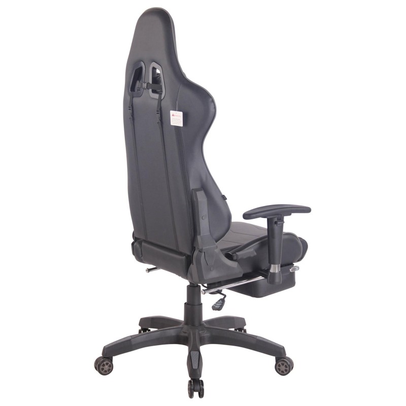 Silla gaming TURBO con reposapiés, reclinable, con cojines, en piel color negro