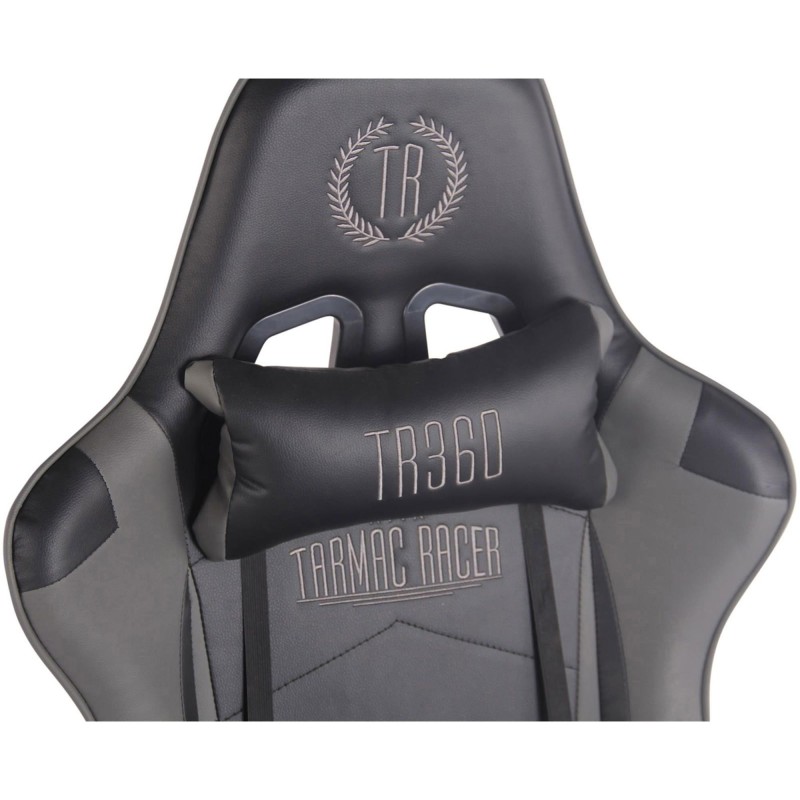 Silla gaming TURBO con reposapiés, reclinable, con cojines, en piel color negro