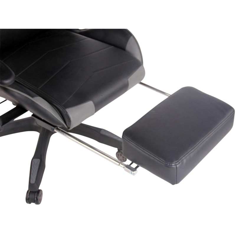 Silla gaming TURBO con reposapiés, reclinable, con cojines, en piel color negro