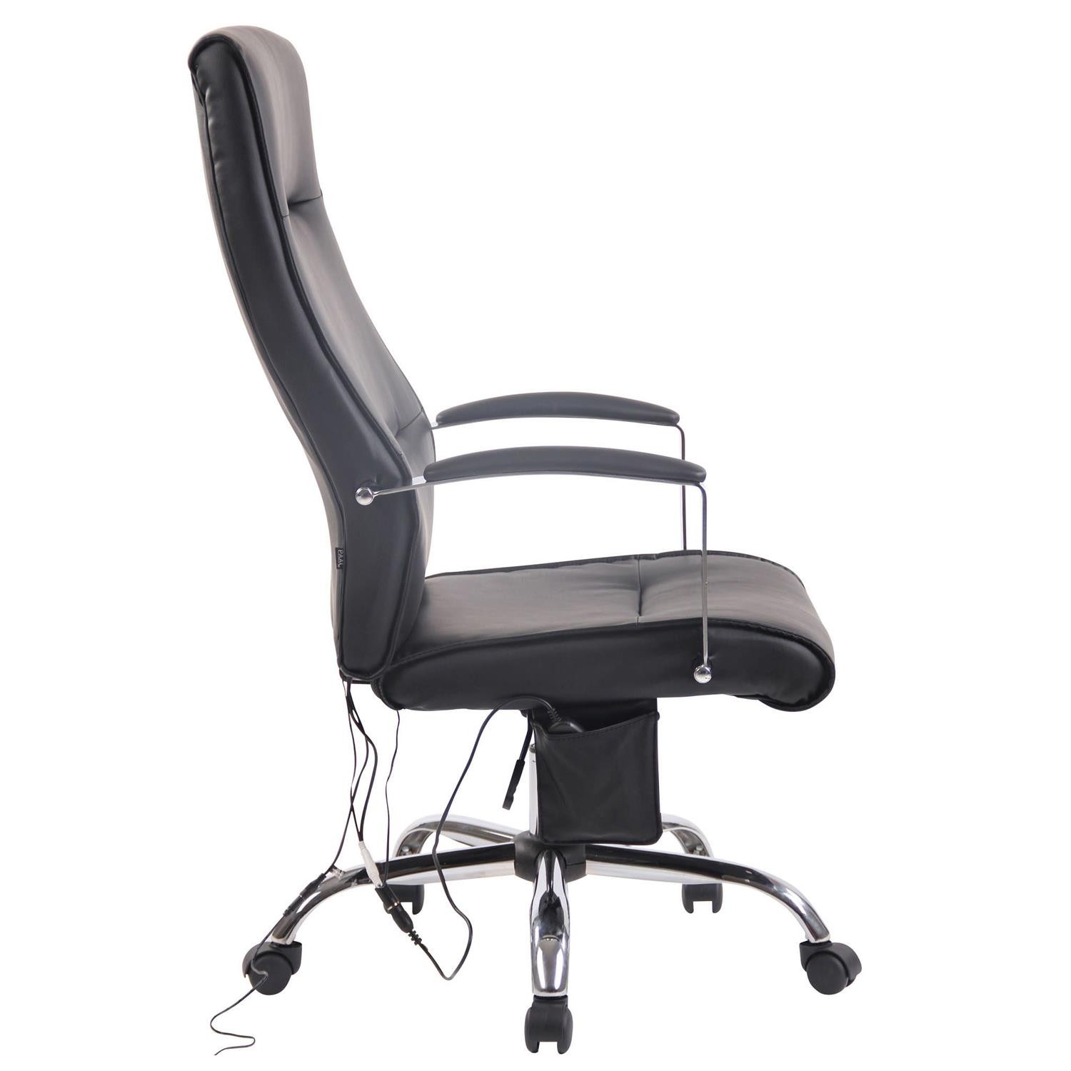 Silla de Oficina PONTIAC MASAJE PIEL, Grueso Acolchado, Base Metálica, color Negro