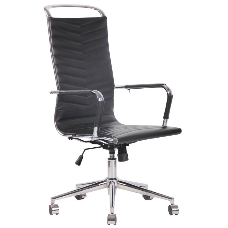 Silla de Oficina SIGRID PIEL REAL, Respaldo Alto, color Negro