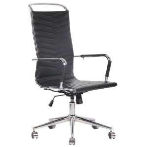 Silla de Oficina SIGRID PIEL REAL, Respaldo Alto, color Negro