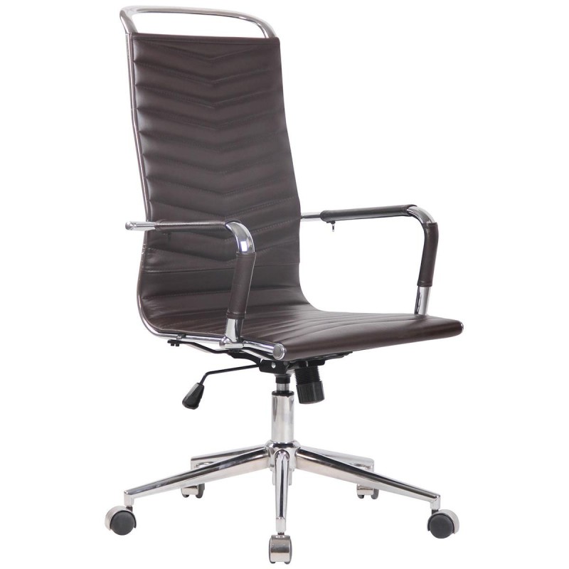 Silla de Oficina SIGRID PIEL REAL, Respaldo Alto, color Negro