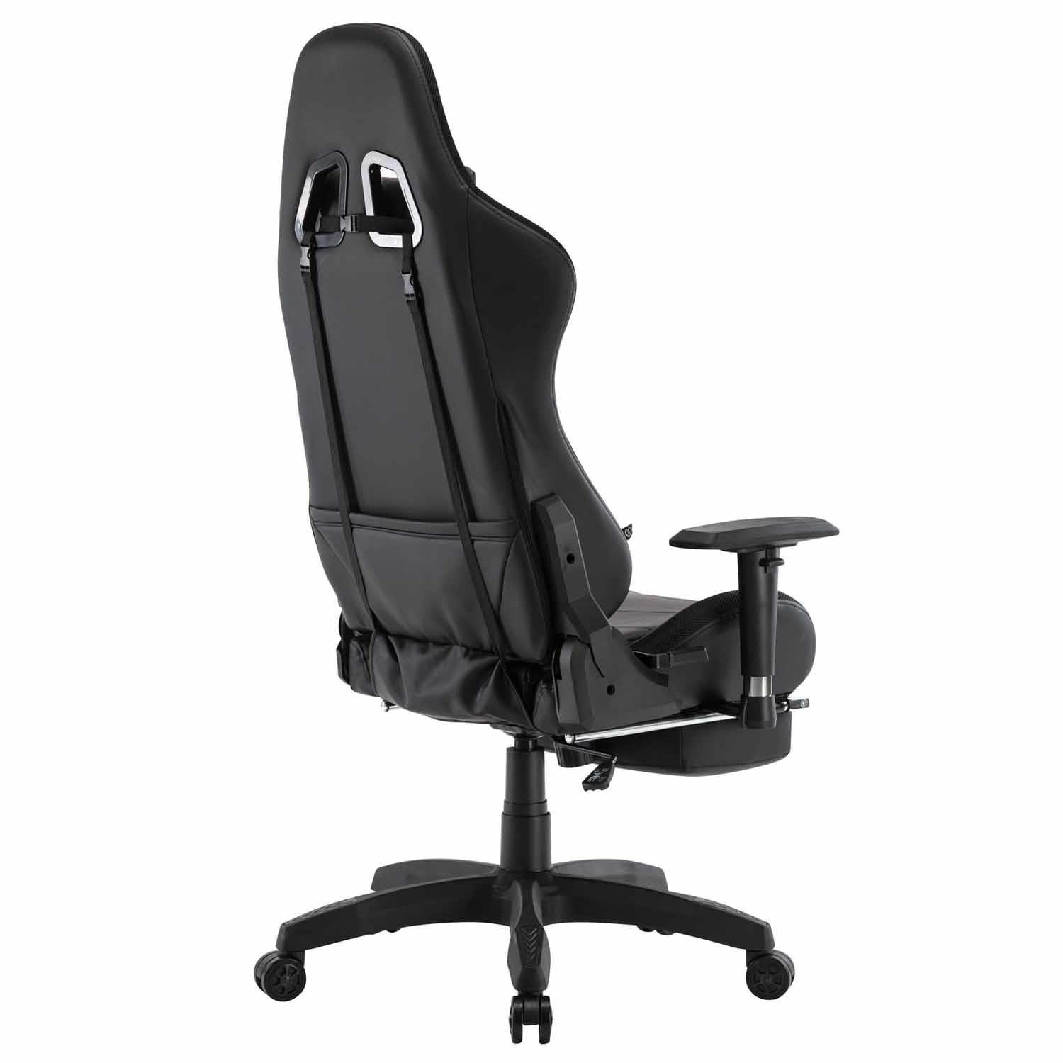 Silla Gaming TURBO LED PIEL, Respaldo Reclinable, Reposapiés, Cojines Lumbar y Cervical, en Negro