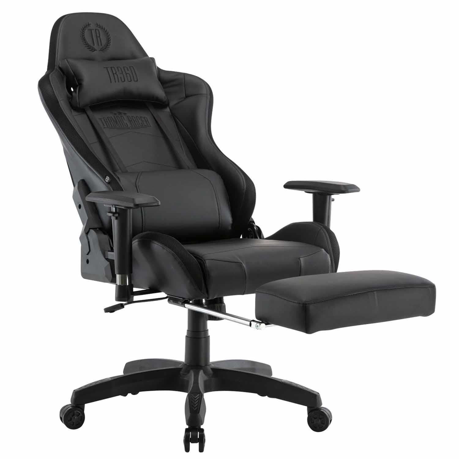 Silla Gaming TURBO LED PIEL, Respaldo Reclinable, Reposapiés, Cojines Lumbar y Cervical, en Negro