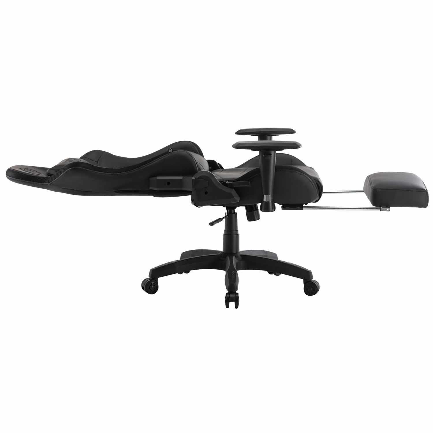 Silla Gaming TURBO LED PIEL, Respaldo Reclinable, Reposapiés, Cojines Lumbar y Cervical, en Negro