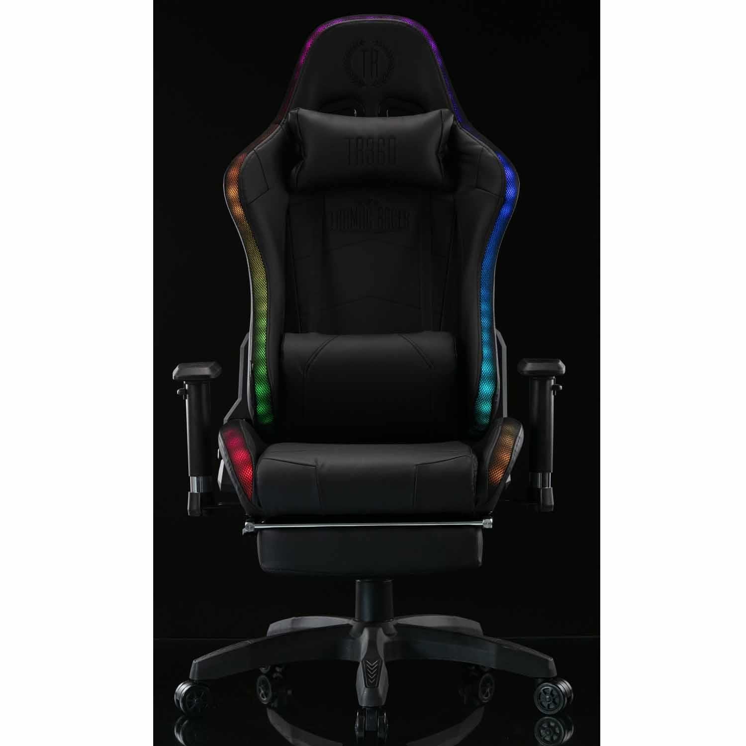 Silla Gaming TURBO LED PIEL, Respaldo Reclinable, Reposapiés, Cojines Lumbar y Cervical, en Negro