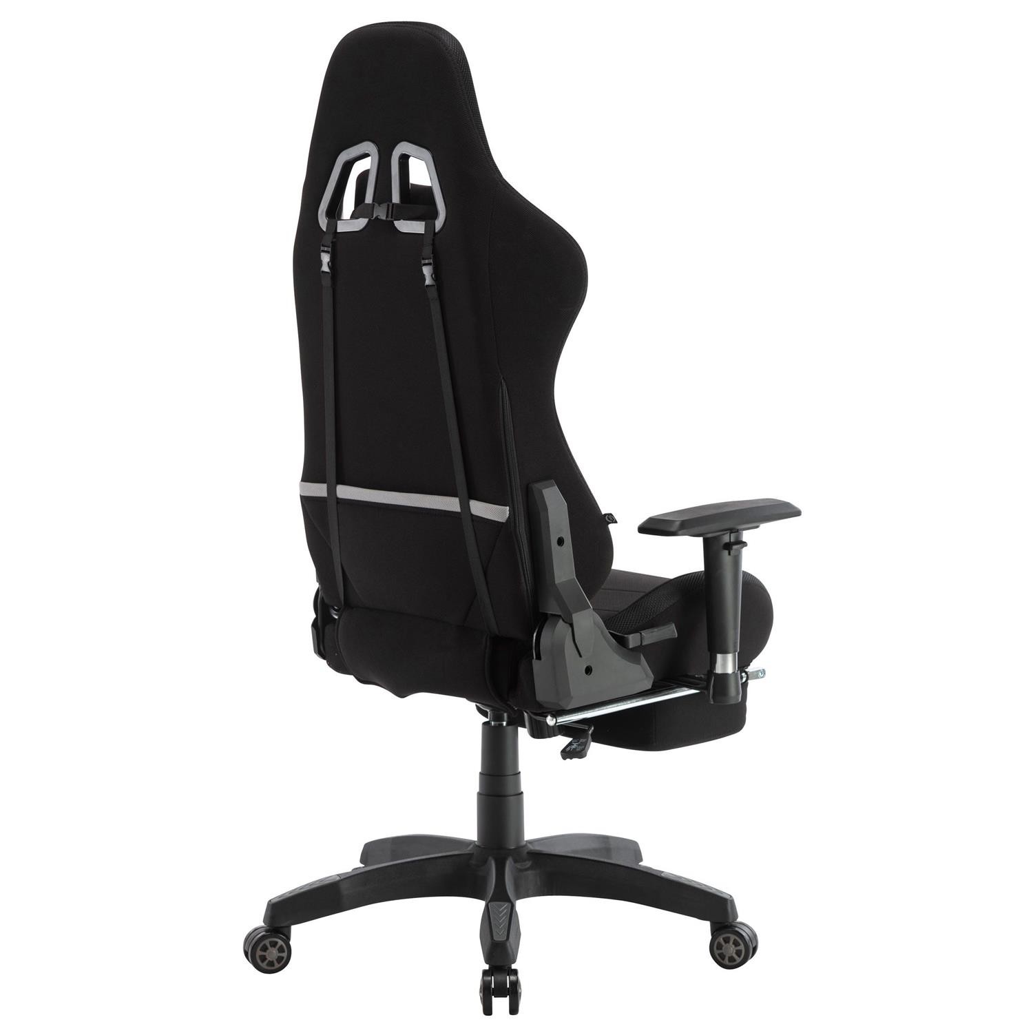 Silla Gaming TURBO LED TELA, Respaldo Reclinable, Reposapiés, Cojines Lumbar y Cervical, en Negro