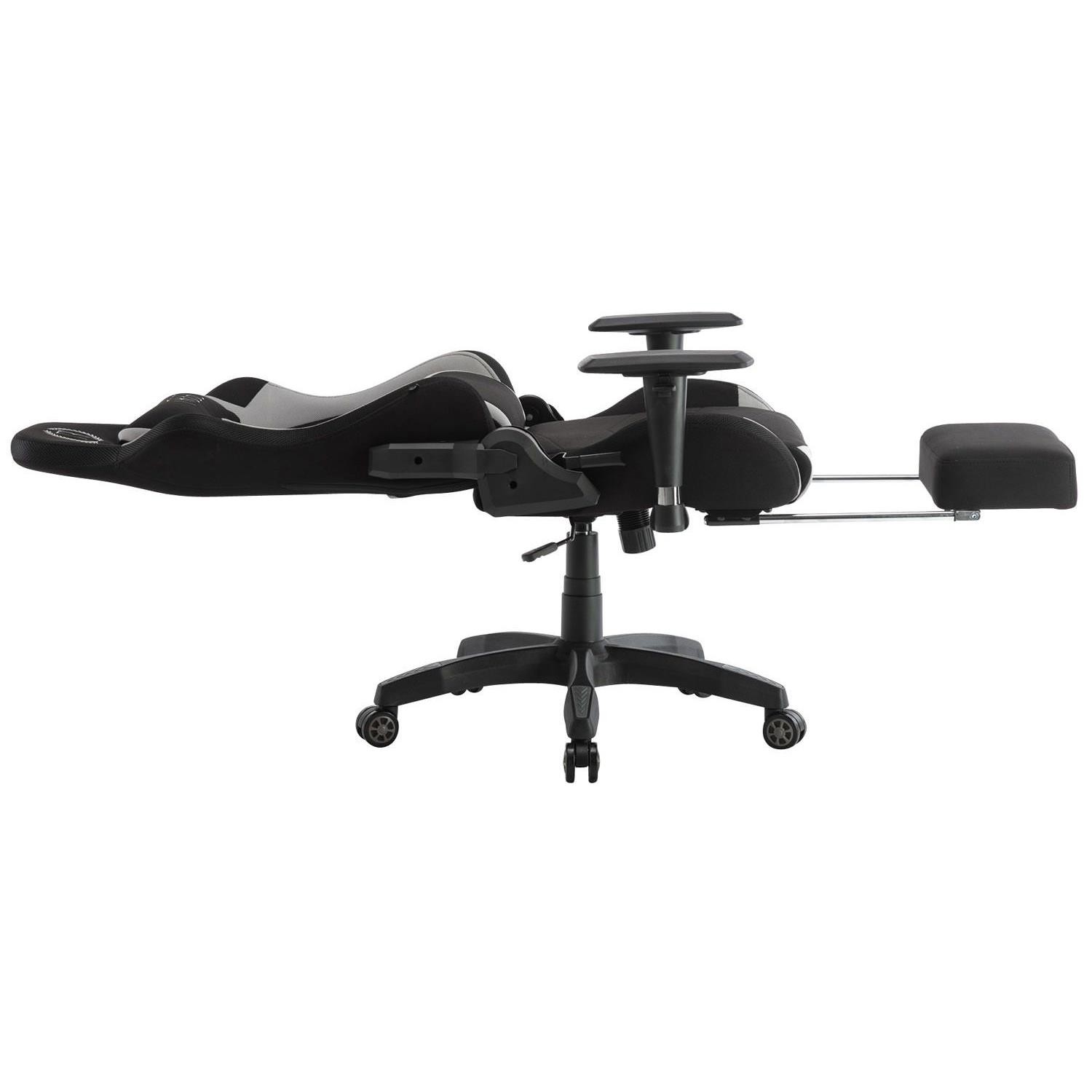 Silla Gaming TURBO LED TELA, Respaldo Reclinable, Reposapiés, Cojines Lumbar y Cervical, en Negro