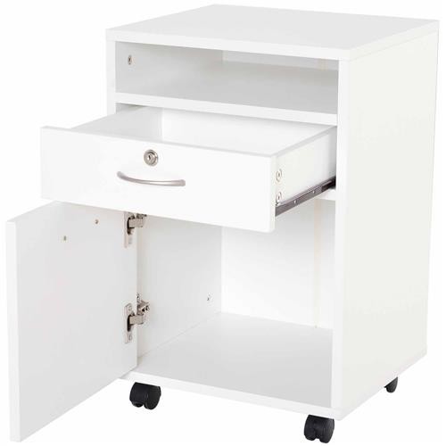 Archivador con Ruedas VERSY, con Cajón, Estante y Armario, 40x35x60 cm, Blanco