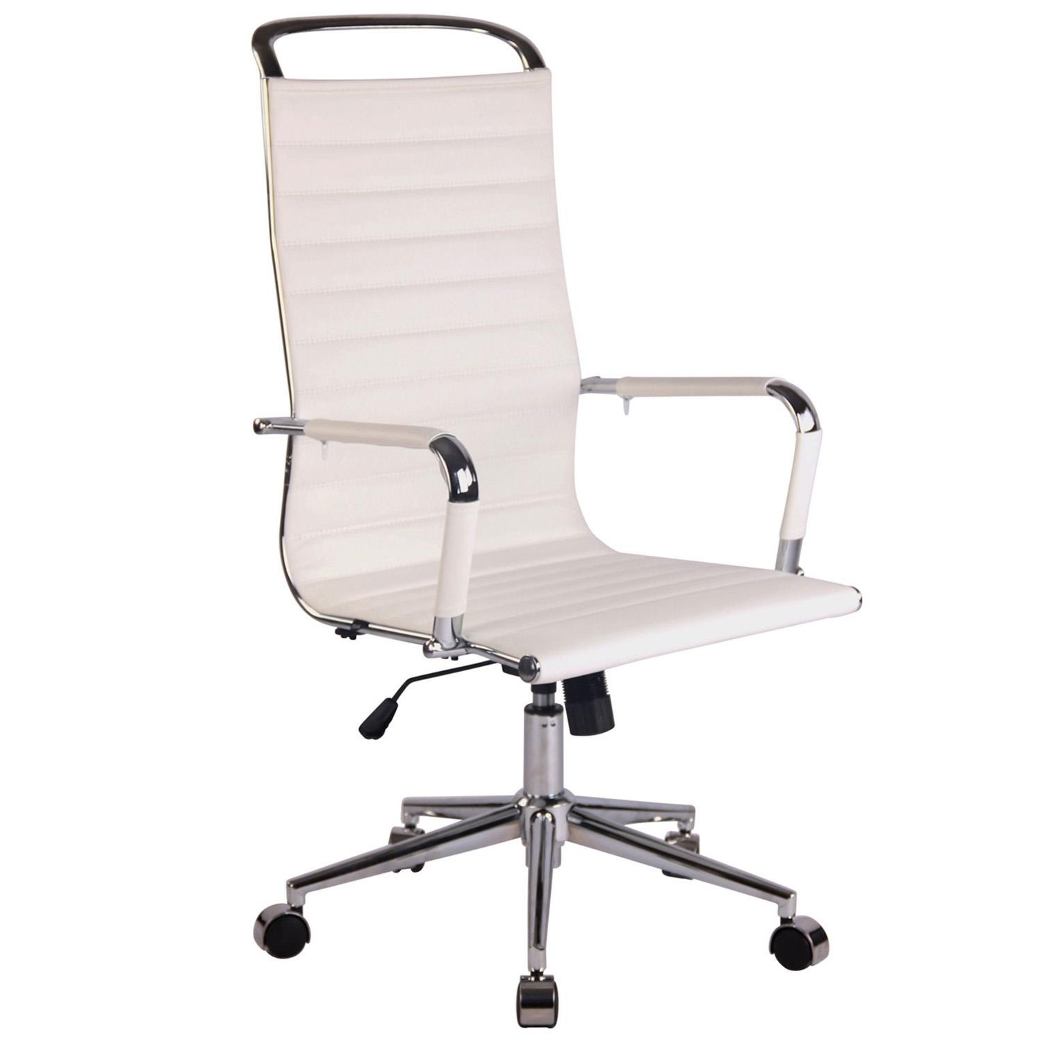 Silla de Oficina ZURICH, Respaldo Alto, Diseño Elegante, Estructura Metálica, en Piel color Blanco