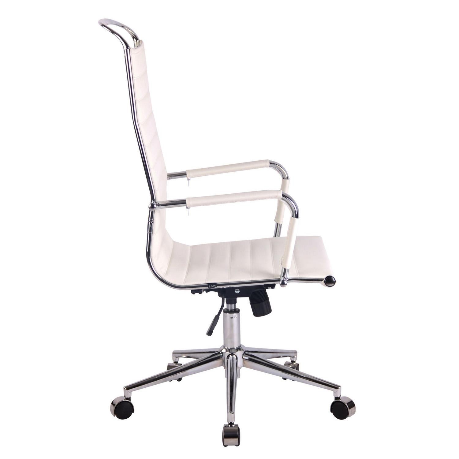 Silla de Oficina ZURICH, Respaldo Alto, Diseño Elegante, Estructura Metálica, en Piel color Blanco