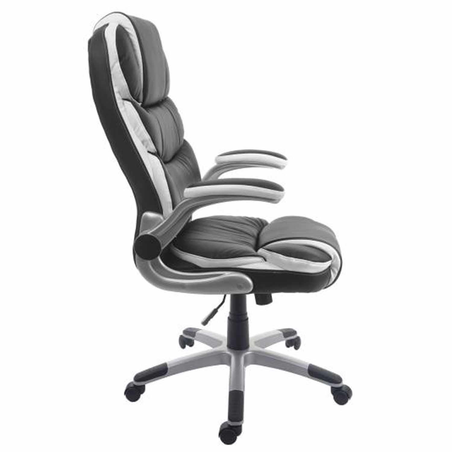 Sillón de Oficina RANDY, Grueso Acolchado, Brazos Abatibles, en Piel color Negro