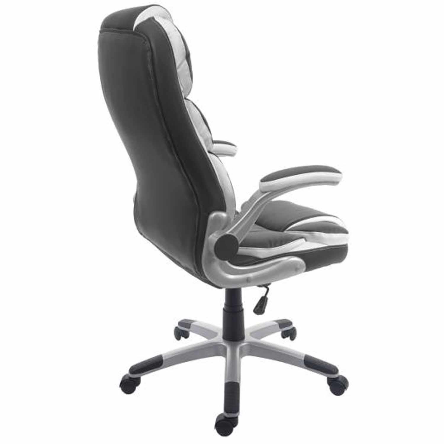 Sillón de Oficina RANDY, Grueso Acolchado, Brazos Abatibles, en Piel color Negro