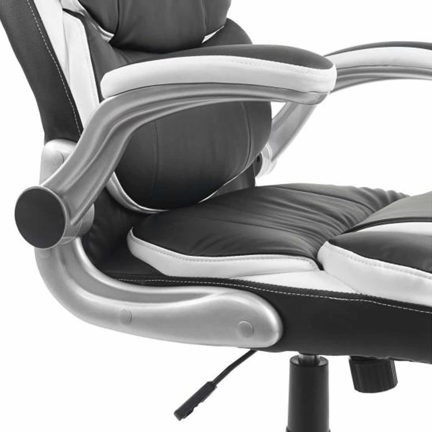 Sillón de Oficina RANDY, Grueso Acolchado, Brazos Abatibles, en Piel color Negro