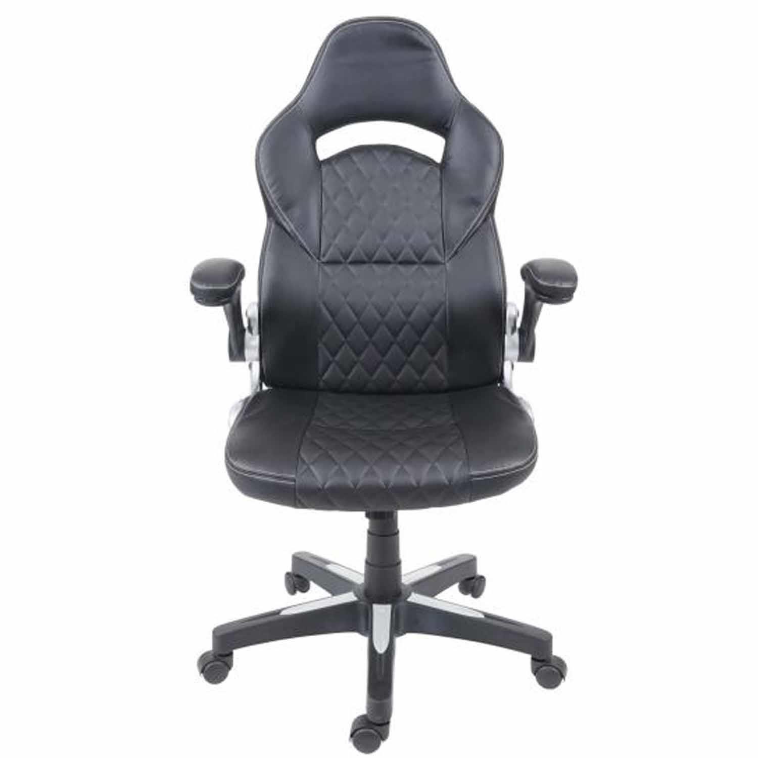 Silla Gaming PONS, Diseño Deportivo, Brazos Abatibles, en Piel color Negro