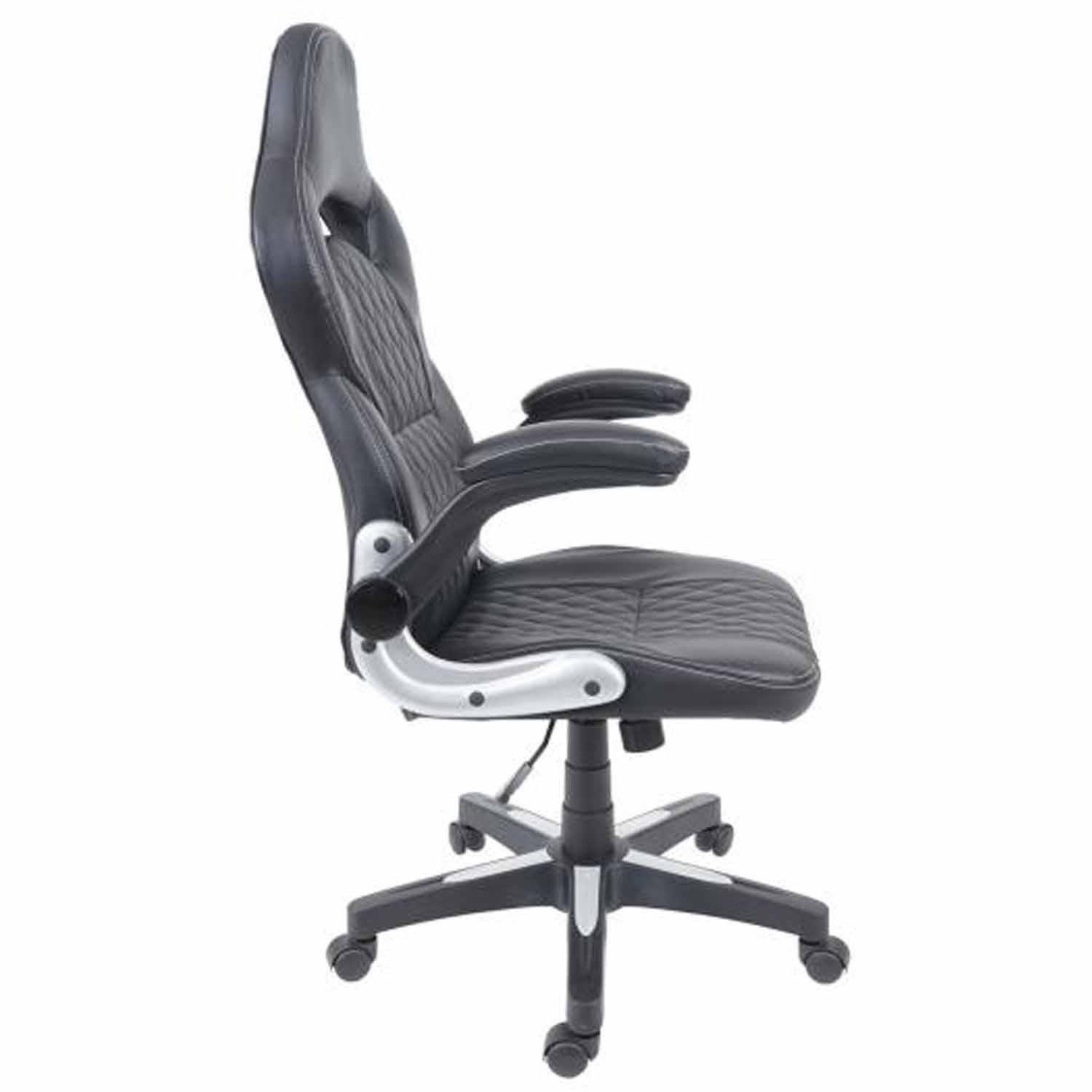 Silla Gaming PONS, Diseño Deportivo, Brazos Abatibles, en Piel color Negro