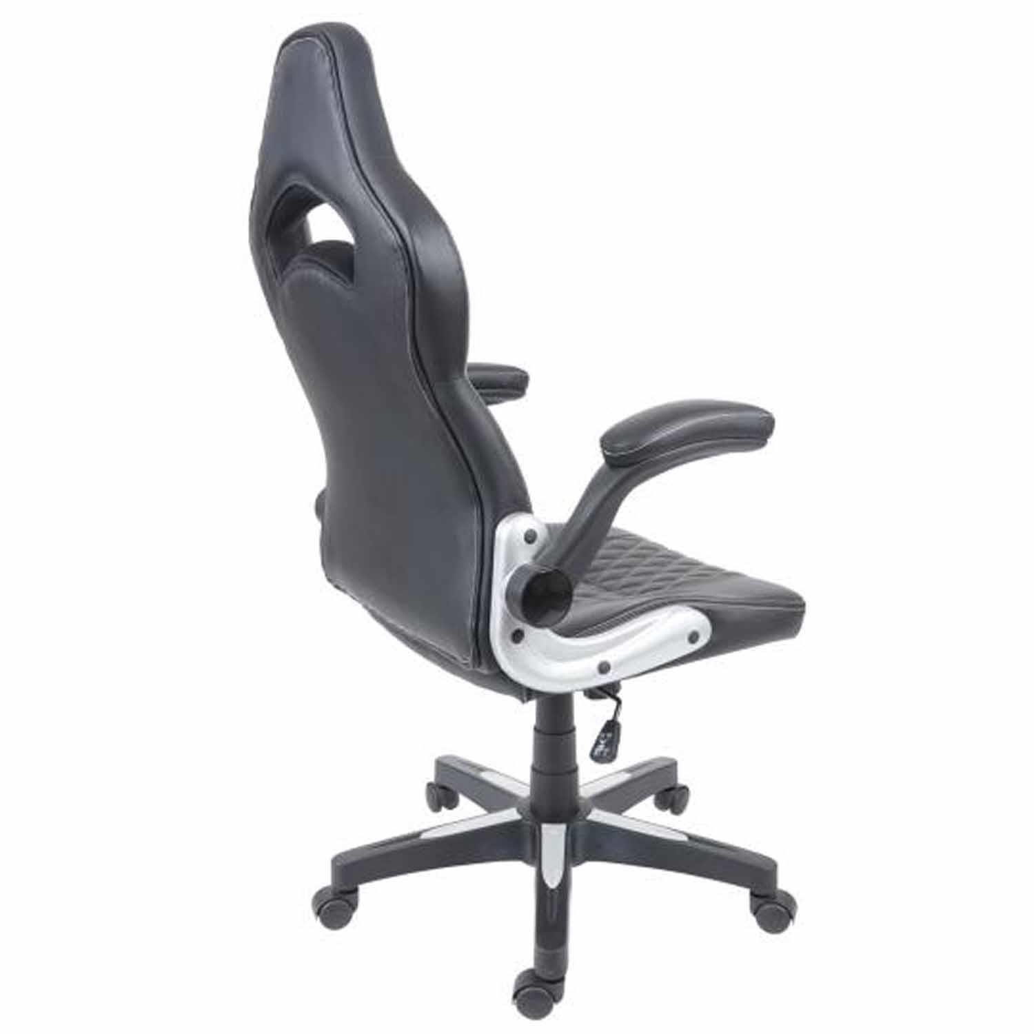 Silla Gaming PONS, Diseño Deportivo, Brazos Abatibles, en Piel color Negro