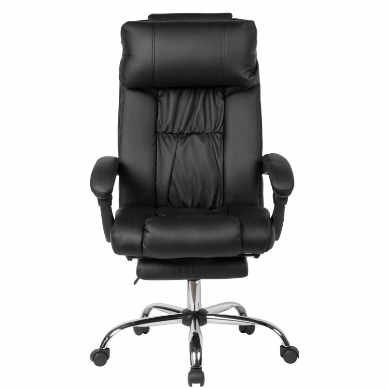 Sillón de Oficina NANDO, Reposapiés Extensible, Respaldo Reclinable, en Piel color Negro