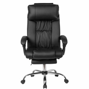 Sillón de Oficina NANDO, Reposapiés Extensible, Respaldo Reclinable, en Piel color Negro