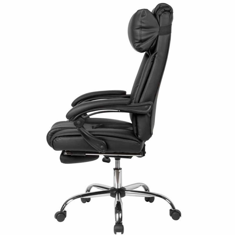 Sillón de Oficina NANDO, Reposapiés Extensible, Respaldo Reclinable, en Piel color Negro