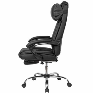 Sillón de Oficina NANDO, Reposapiés Extensible, Respaldo Reclinable, en Piel color Negro