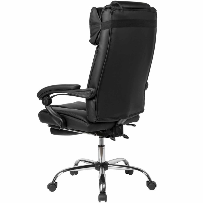 Sillón de Oficina NANDO, Reposapiés Extensible, Respaldo Reclinable, en Piel color Negro