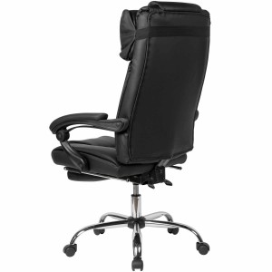 Sillón de Oficina NANDO, Reposapiés Extensible, Respaldo Reclinable, en Piel color Negro
