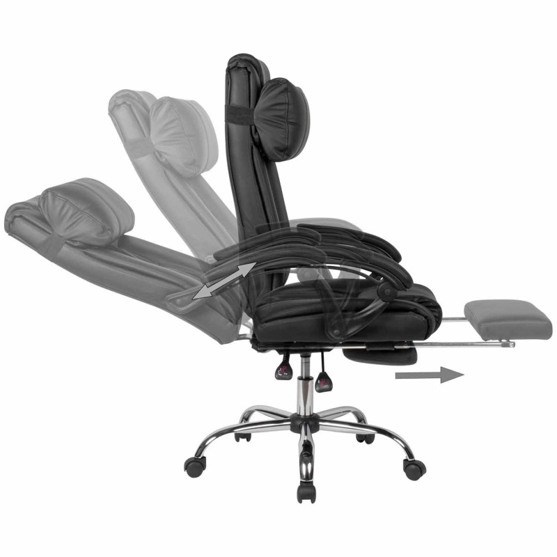 Sillón de Oficina NANDO, Reposapiés Extensible, Respaldo Reclinable, en Piel color Negro