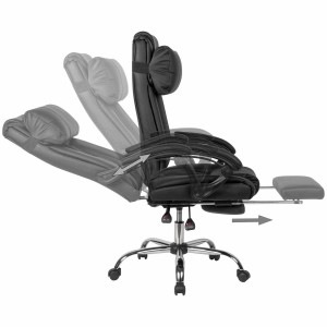 Sillón de Oficina NANDO, Reposapiés Extensible, Respaldo Reclinable, en Piel color Negro