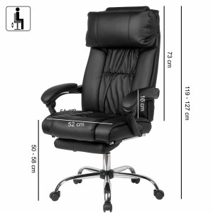 Sillón de Oficina NANDO, Reposapiés Extensible, Respaldo Reclinable, en Piel color Negro