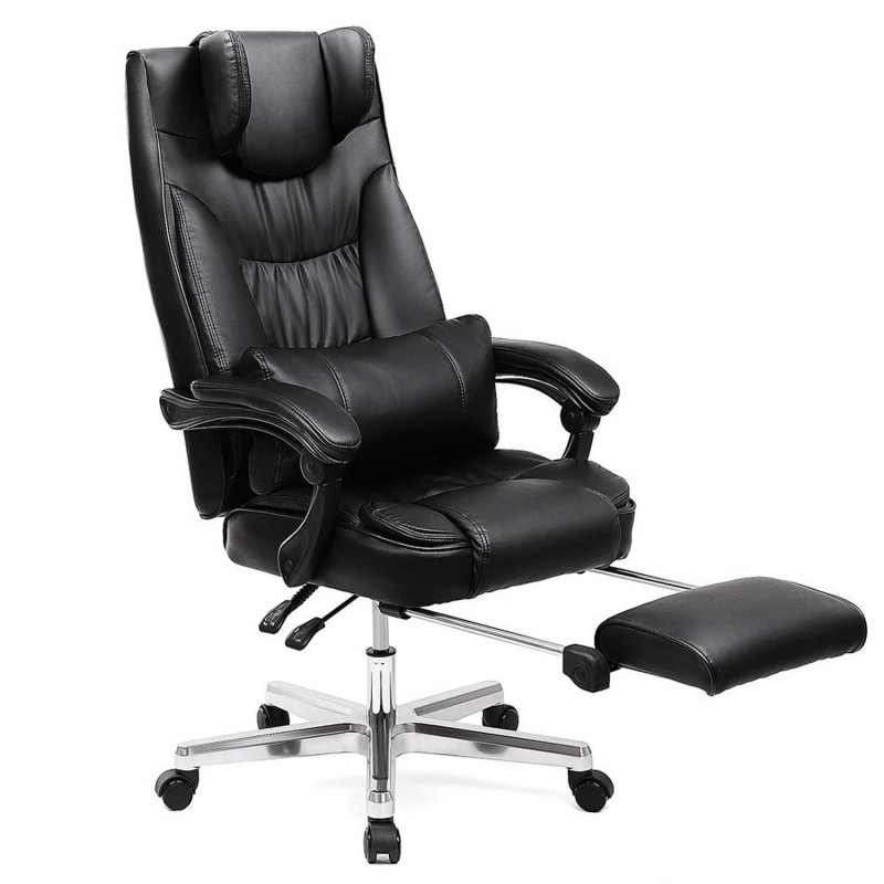 Sillón de oficina BONY, Reposapiés Extensible, en Piel color Negro