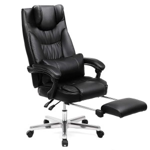 Sillón de oficina BONY, Reposapiés Extensible, en Piel color Negro